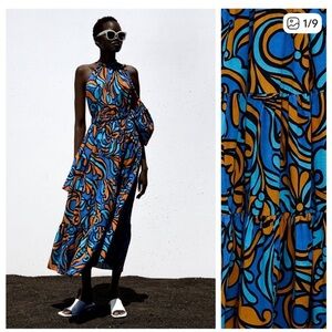 Zara Vibrant Blue and Orange Patterned Dress